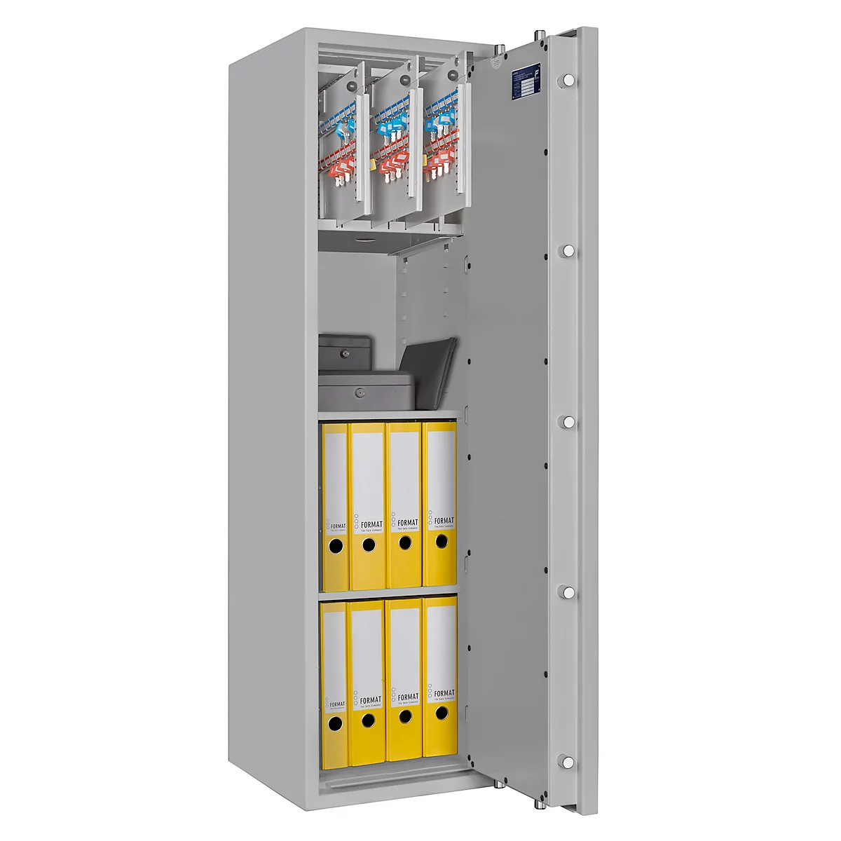 Sleutelkluis STC 1-128 Combi, klasse I volgens EN 1143-1, 128 haken, 6 ordners, 1 legbord, dubbelbaard slot, lichtgrijs RAL 7035