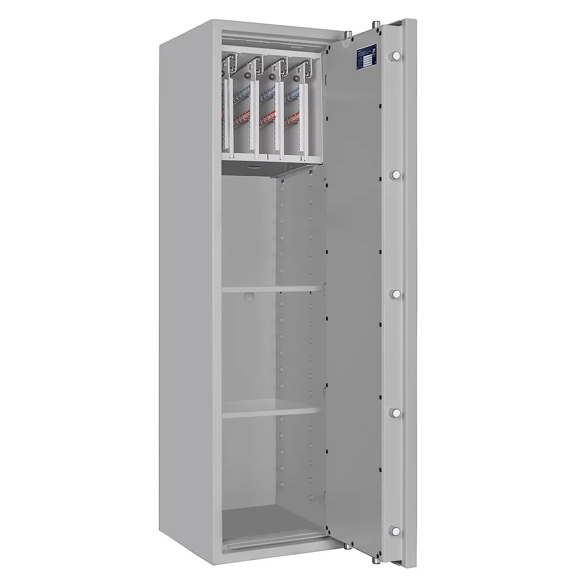 Sleutelkluis STC 1-128 Combi, klasse I volgens EN 1143-1, 128 haken, 6 ordners, 1 legbord, dubbelbaard slot, lichtgrijs RAL 7035