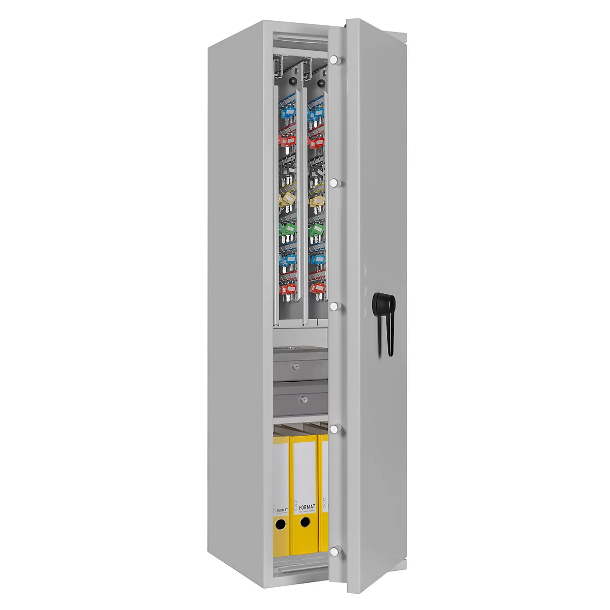 Sleutelkluis STC 1-448 Combi, klasse I volgens EN 1143-1, 448 haken, 3 ordners, 1 legbord, dubbelbaard slot, lichtgrijs RAL 7035