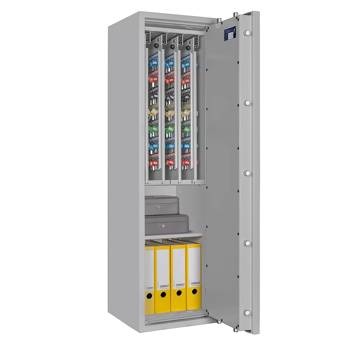 Sleutelkluis STC 1-448 Combi, klasse I volgens EN 1143-1, 448 haken, 3 ordners, 1 legbord, dubbelbaard slot, lichtgrijs RAL 7035