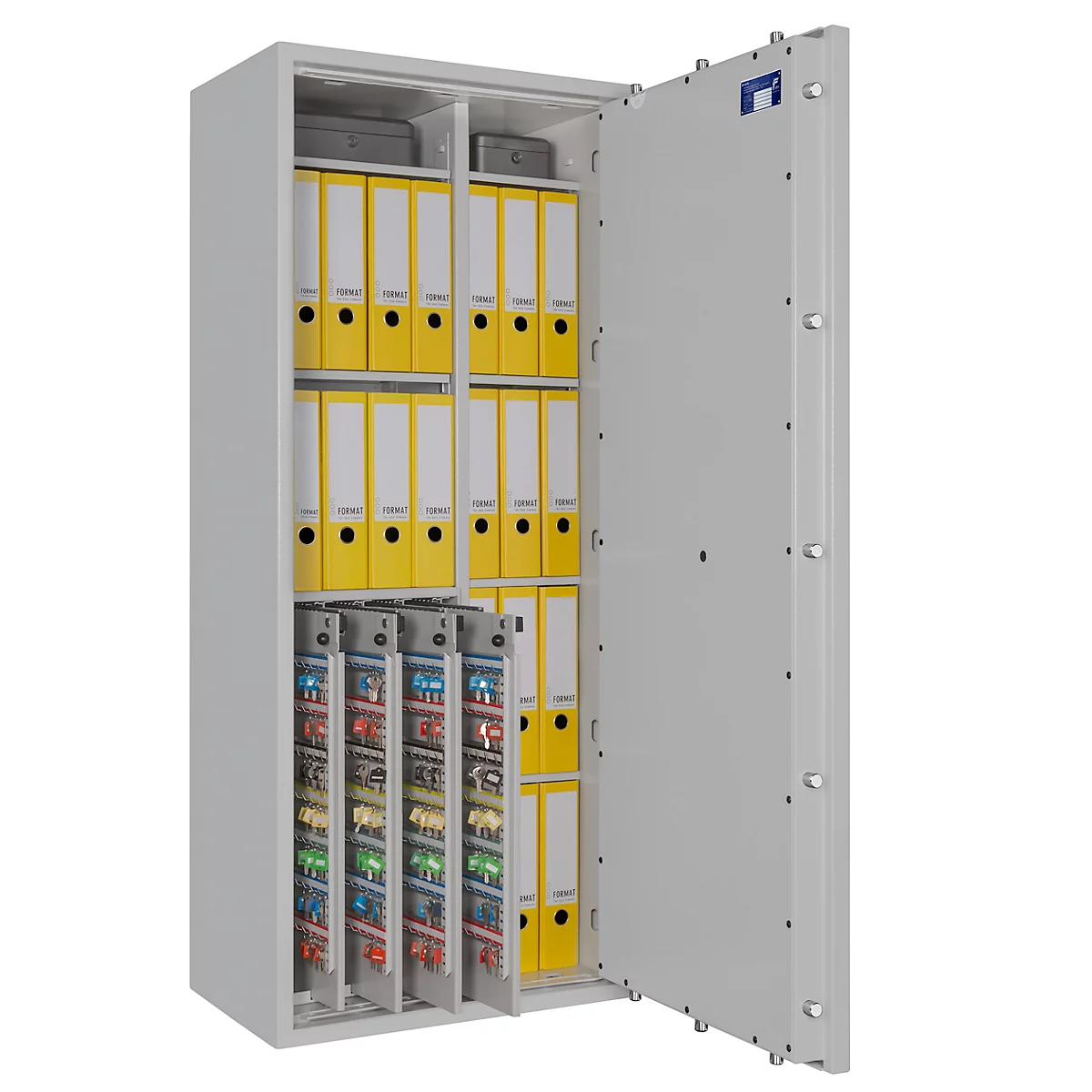 Sleutelkluis STC 3-448 Combi, klasse I volgens EN 1143-1, 448 haken, 18 ordners, 2 + 4 legborden, dubbelbaard slot, lichtgrijs RAL 7035
