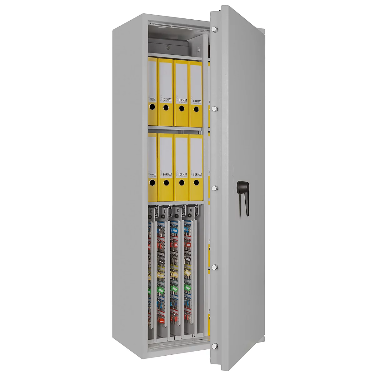 Sleutelkluis STC 3-448 Combi, klasse I volgens EN 1143-1, 448 haken, 18 ordners, 2 + 4 legborden, dubbelbaard slot, lichtgrijs RAL 7035