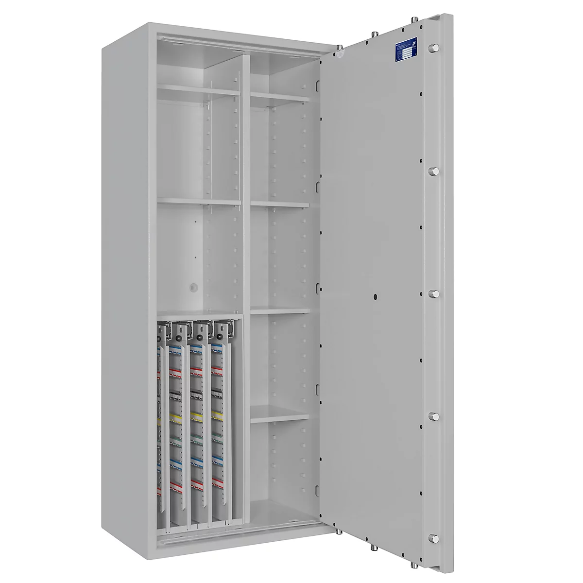 Sleutelkluis STC 3-448 Combi, klasse I volgens EN 1143-1, 448 haken, 18 ordners, 2 + 4 legborden, dubbelbaard slot, lichtgrijs RAL 7035