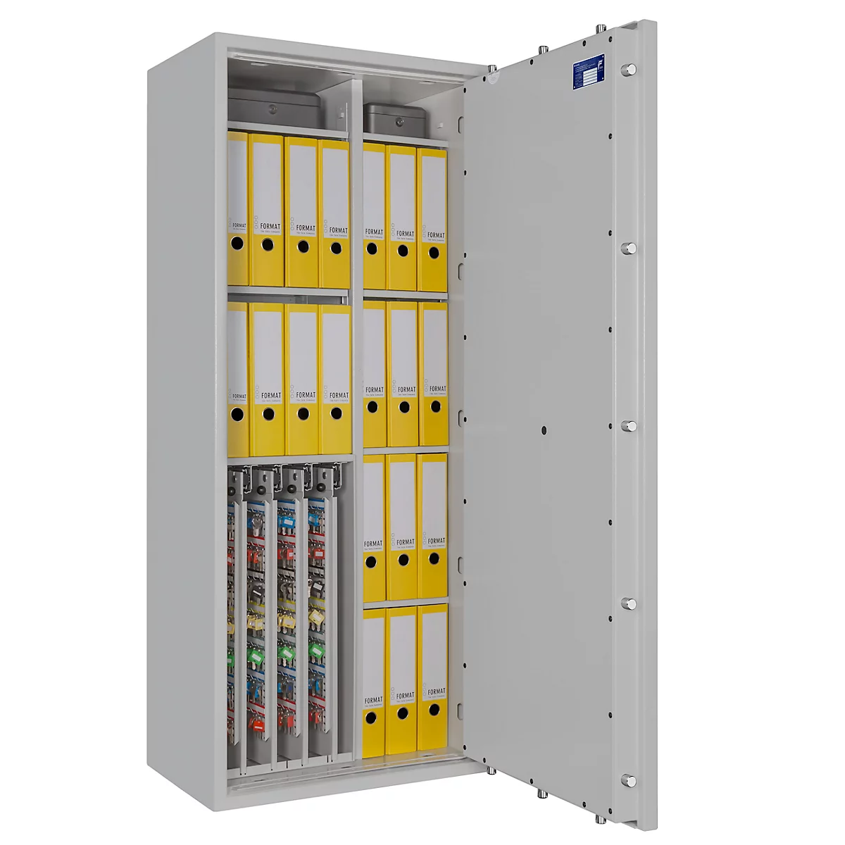 Sleutelkluis STC 3-448 Combi, klasse I volgens EN 1143-1, 448 haken, 18 ordners, 2 + 4 legborden, dubbelbaard slot, lichtgrijs RAL 7035