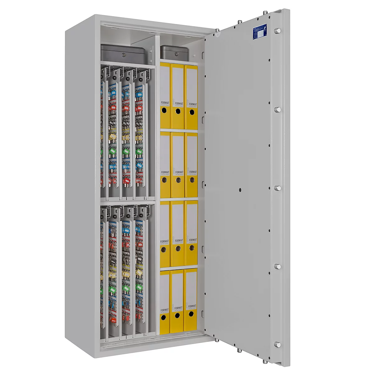 Sleutelkluis STC 3-896 Combi, klasse I volgens EN 1143-1, 896 haken, 12 ordners, 4 legborden, dubbelbaard slot, lichtgrijs RAL 7035