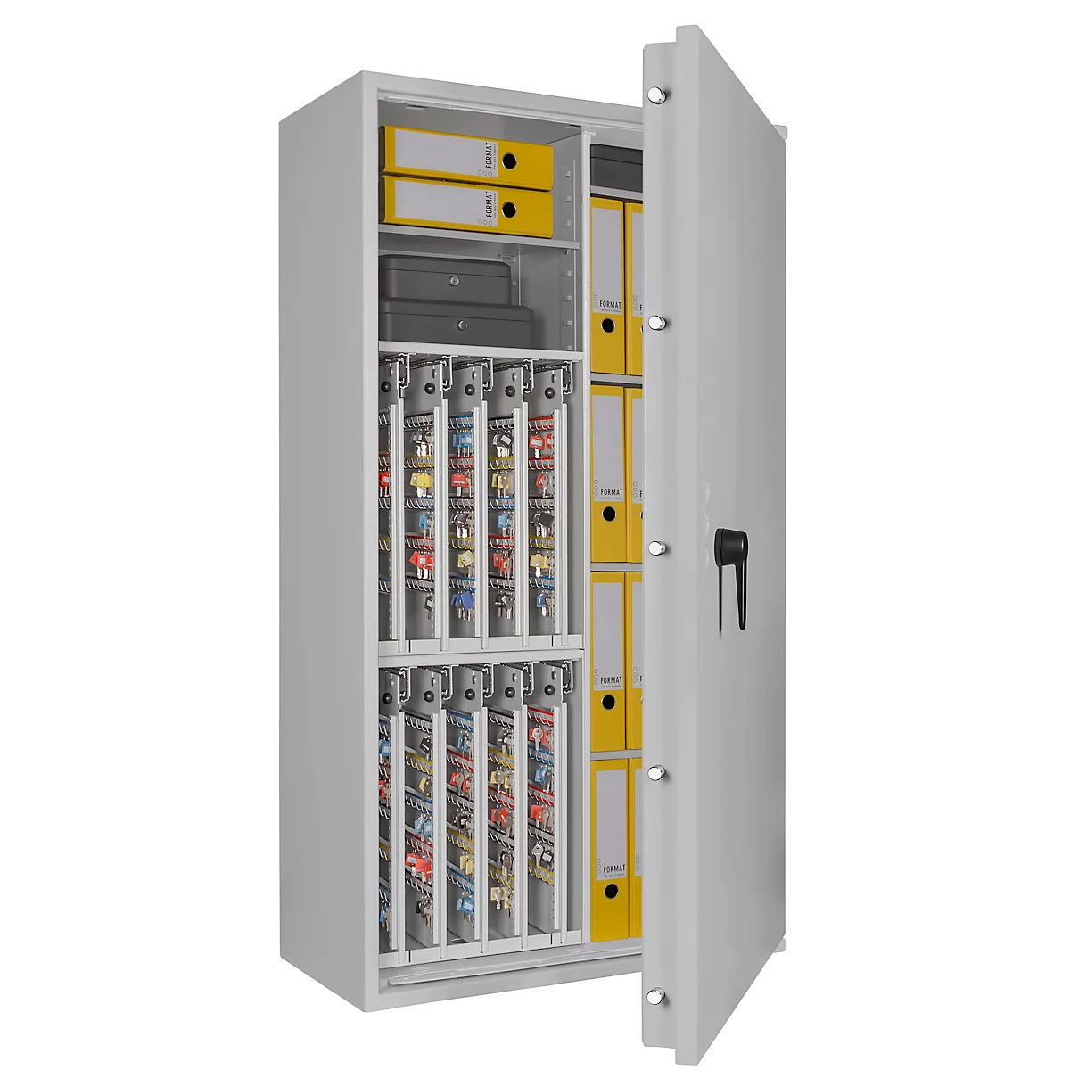 Sleutelkluis STC 4-800 Combi, klasse I volgens EN 1143-1, 800 haken, 20 ordners, 1 + 4 legborden, dubbelbaard slot, lichtgrijs RAL 7035