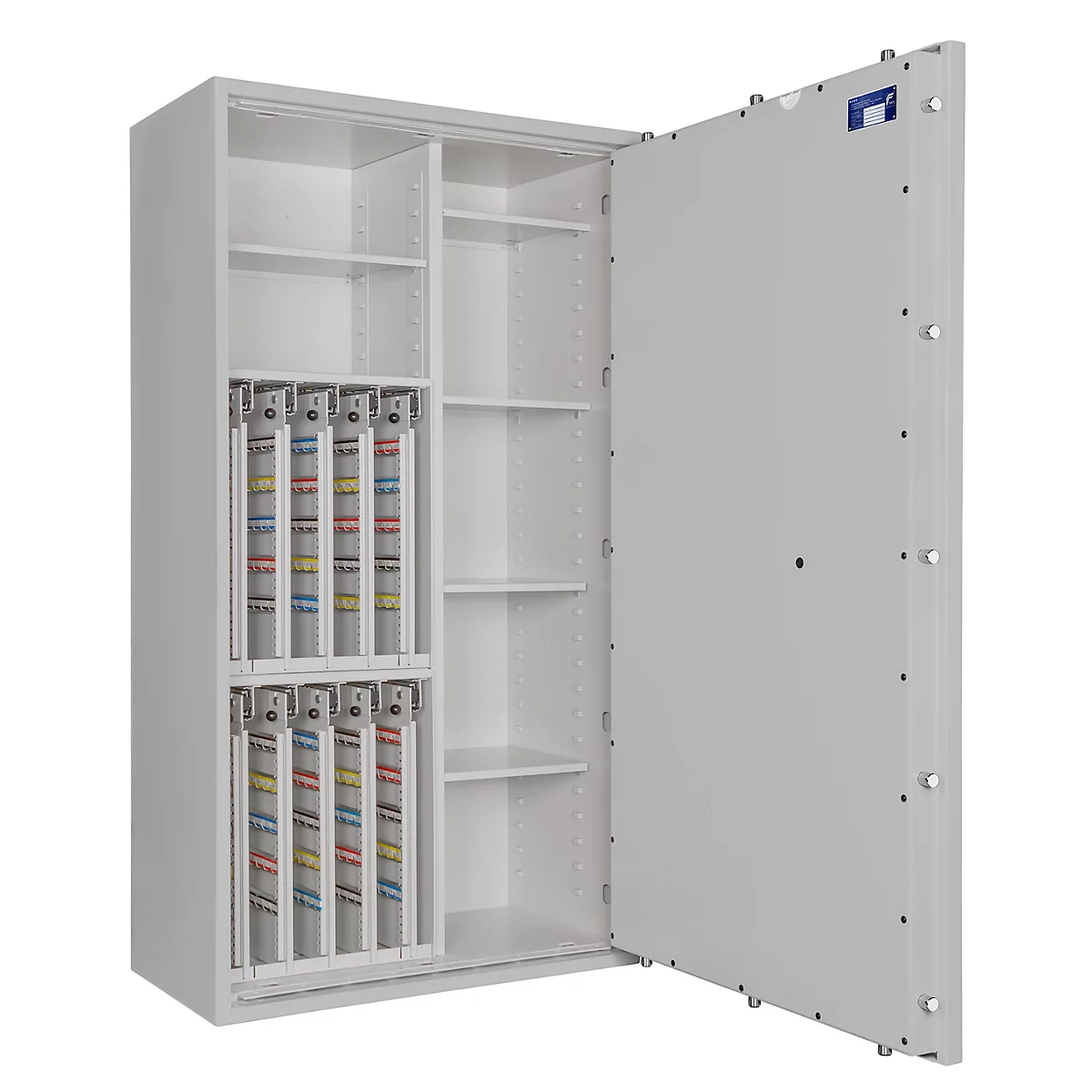 Sleutelkluis STC 4-800 Combi, klasse I volgens EN 1143-1, 800 haken, 20 ordners, 1 + 4 legborden, dubbelbaard slot, lichtgrijs RAL 7035