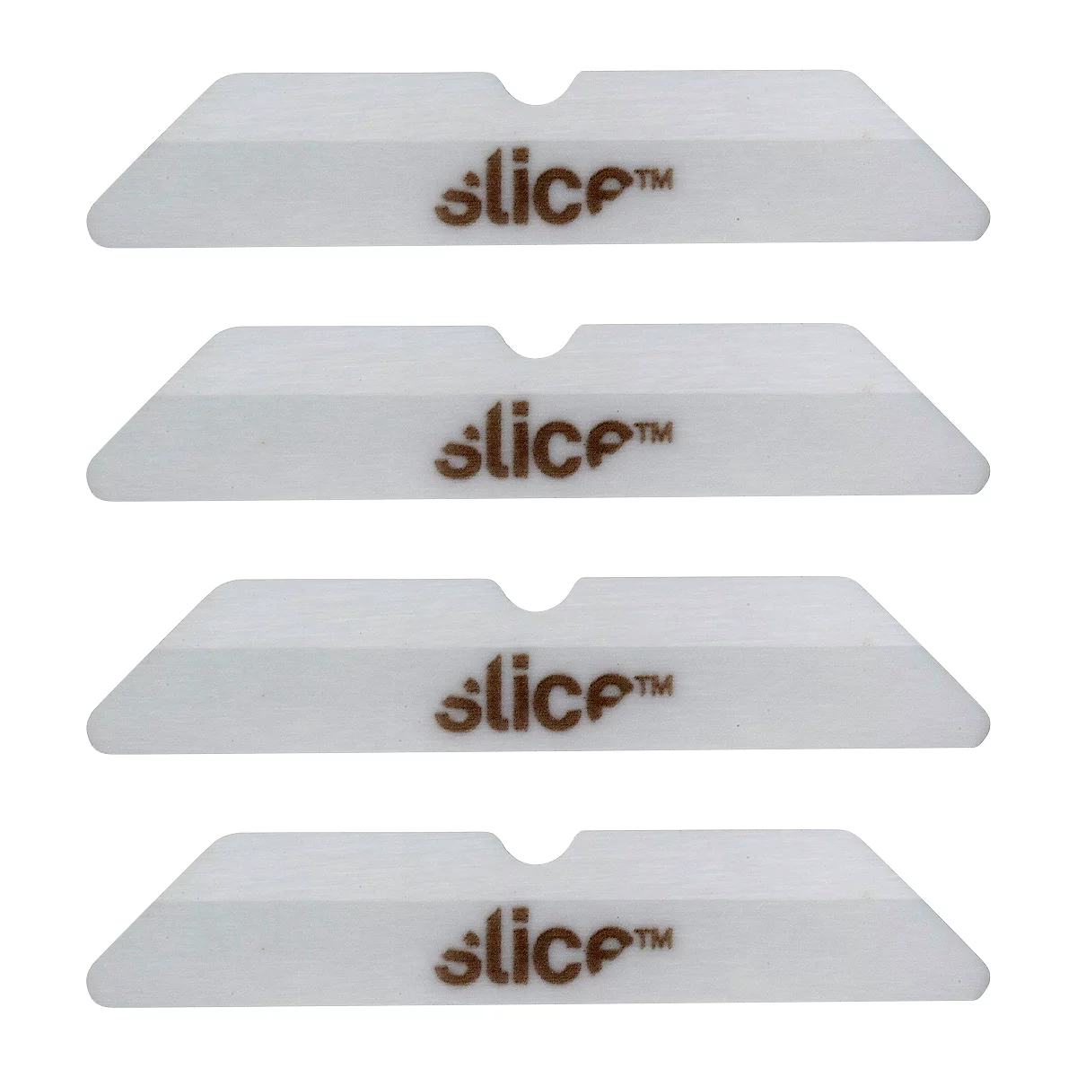 Four white blades, with the "slice™" lettering in brown. Each blade has a special shape with a recess.
