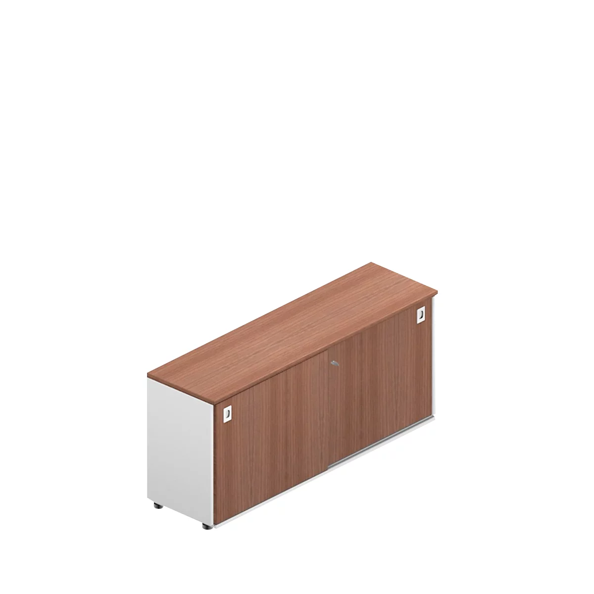 A brown cabinet with a white side panel stands isolated against a white background.
