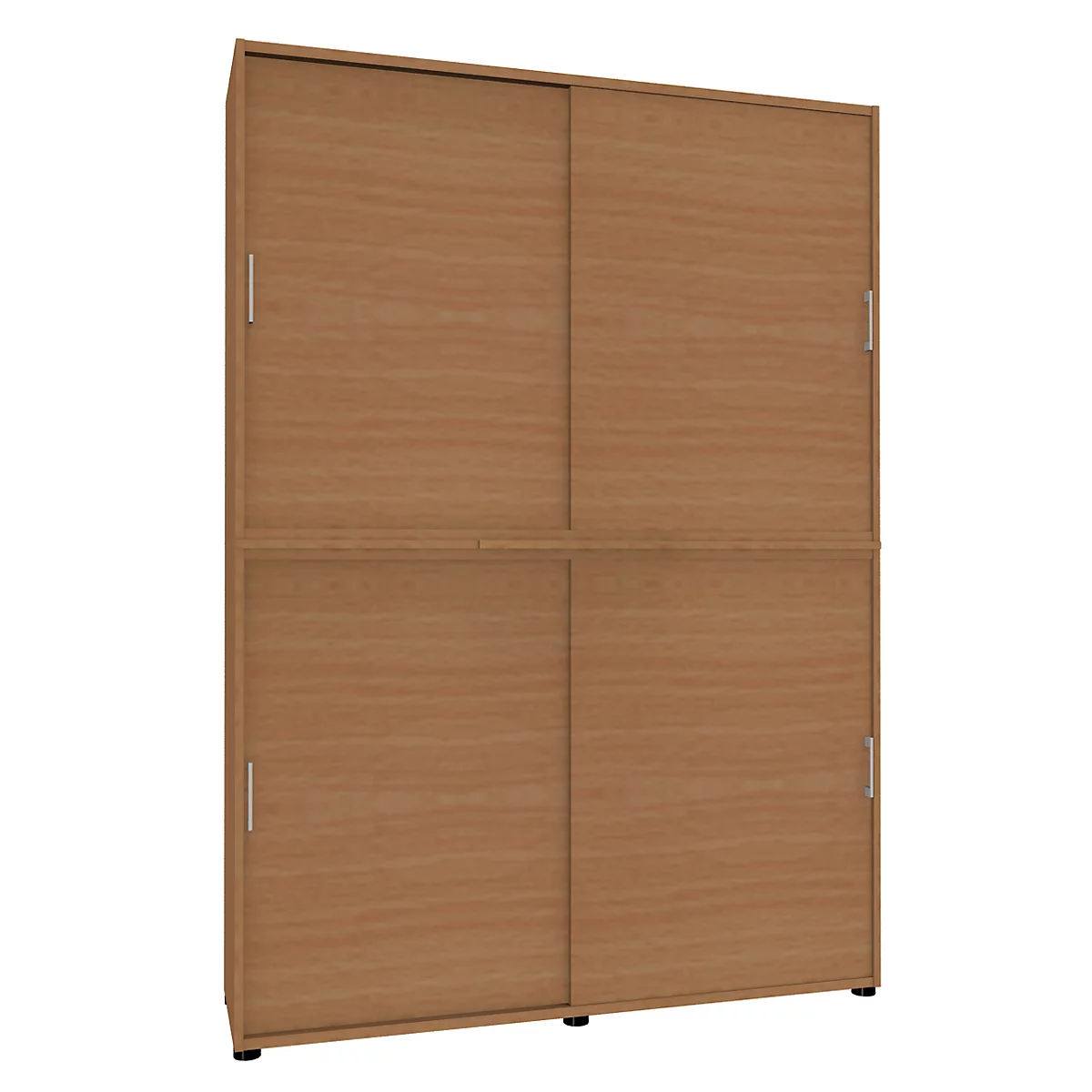 Brown cabinet with sliding doors. Four doors, two above each other. On a light background.