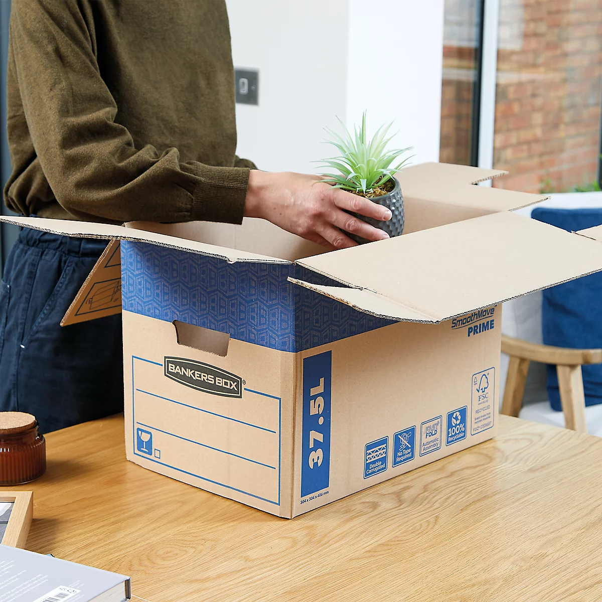 SmoothMove Carton de déménagement FastFold, 37,5 L, carton ondulé 2 plis, H 310 x L 327 x P 429 mm, 5 pièces, marron