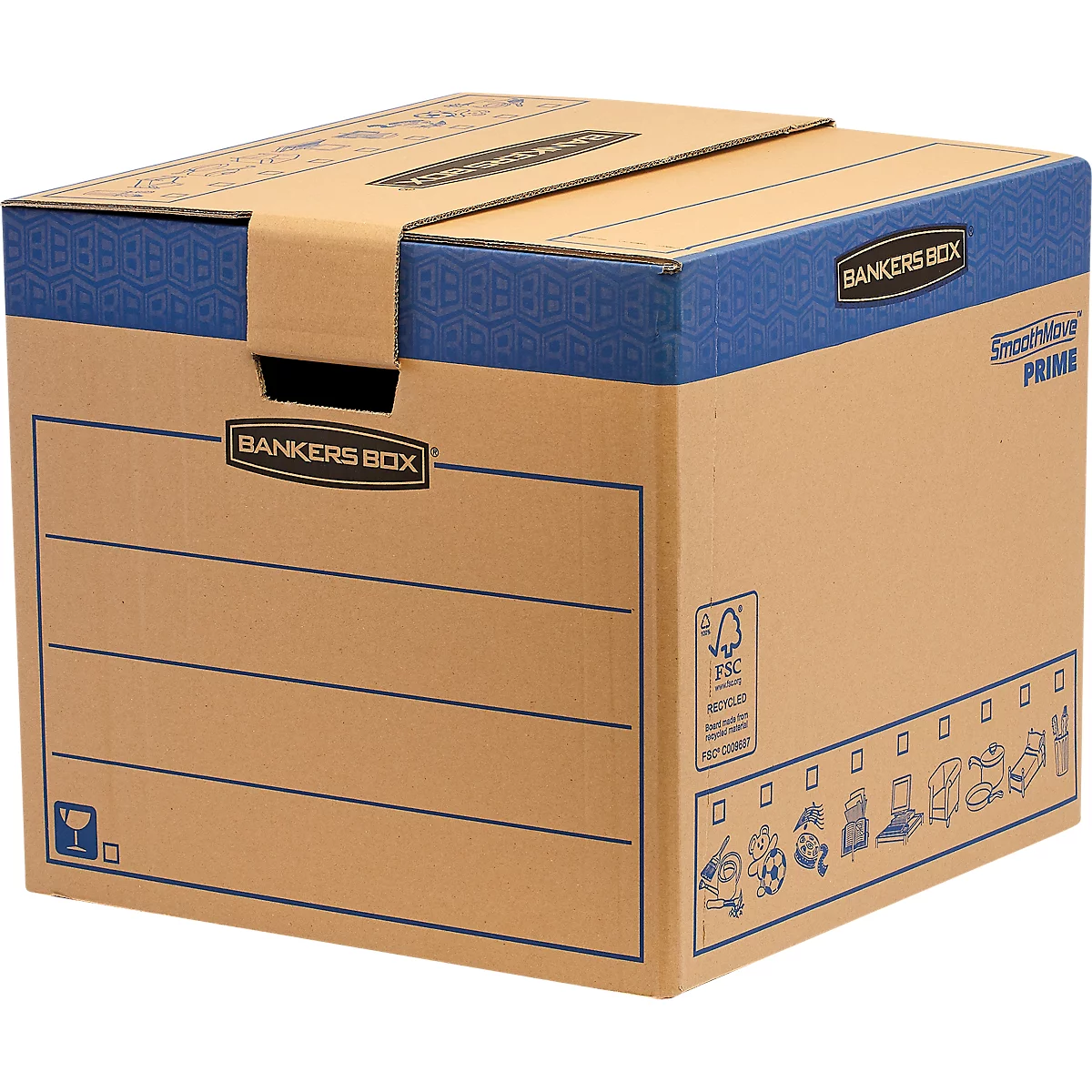 SmoothMove Carton de déménagement FastFold grand, 85 L, carton ondulé 2 plis, H 412 x L 480 x P 470 mm, 5 pièces, marron