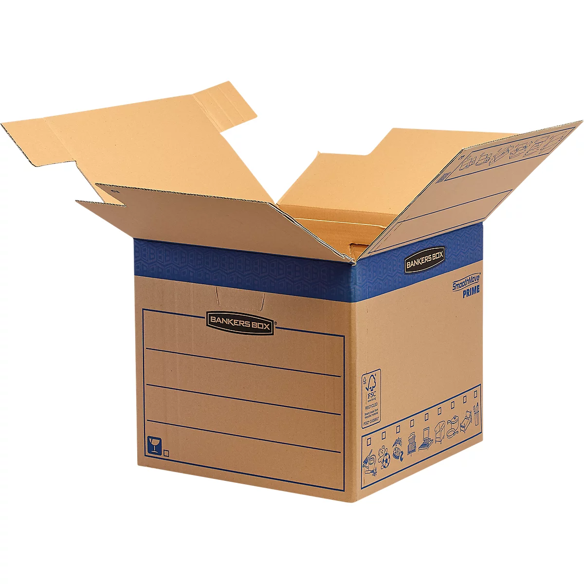 SmoothMove Carton de déménagement FastFold grand, 85 L, carton ondulé 2 plis, H 412 x L 480 x P 470 mm, 5 pièces, marron