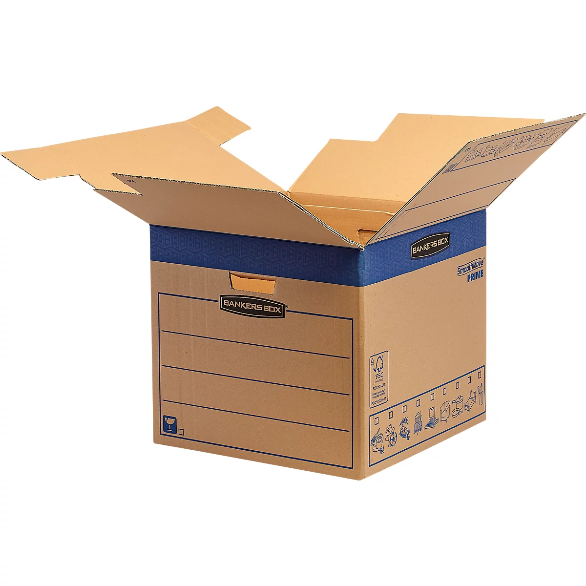 SmoothMove Carton de déménagement FastFold grand, 85 L, carton ondulé 2 plis, H 412 x L 480 x P 470 mm, 5 pièces, marron