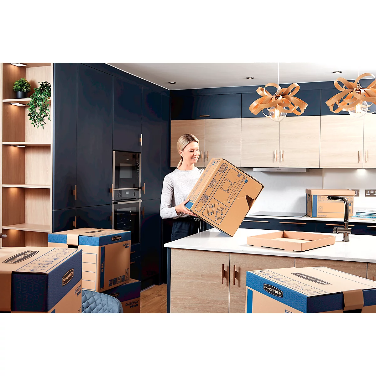 SmoothMove™ Prime FastFold® archiefdoos, 47,5 l inhoud, voorgedrukte etiketvelden, afneembaar deksel, draaggrepen, stapelbaar, FSC® karton, 100% recyclebaar, 5 stuks