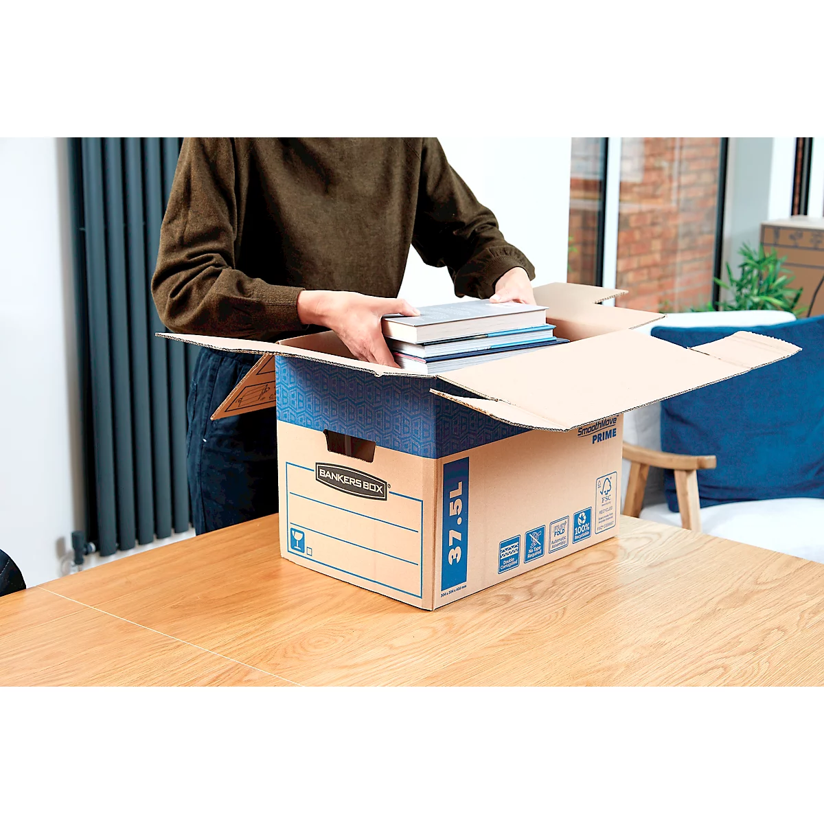 SmoothMove Umzugskarton FastFold, 37,5 L, 2-lagige Wellenpappe, H 310 x B 327 x T 429 mm, 5 Stück, braun
