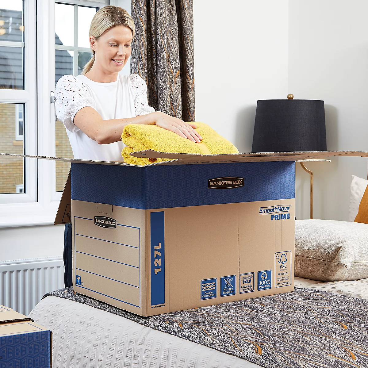 SmoothMove Umzugskarton FastFold extra groß, 127 L, 2-lagige Wellenpappe, H 463 x B 480 x T 632 mm, 5 Stück, braun