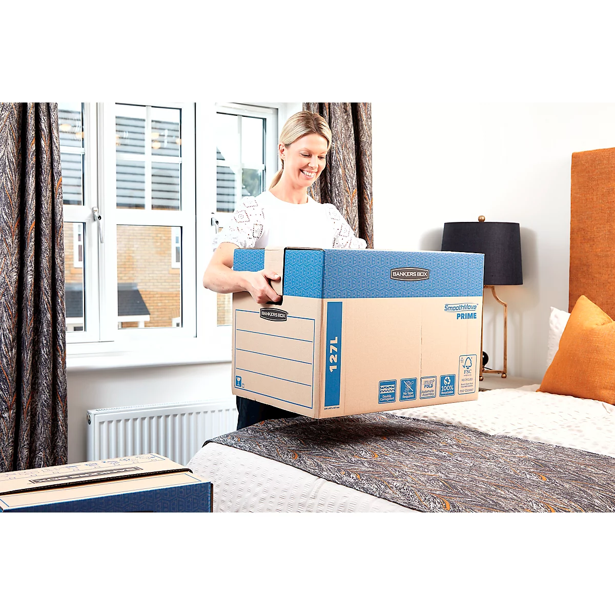 SmoothMove Umzugskarton FastFold extra groß, 127 L, 2-lagige Wellenpappe, H 463 x B 480 x T 632 mm, 5 Stück, braun