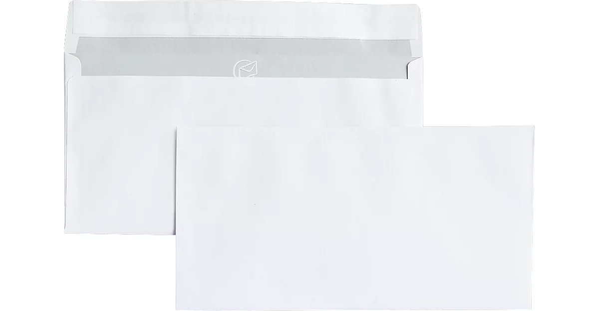 Sobres blancos, 110 x 220 mm (DL), 75 g/m², solapa adhesiva, paquete de 25