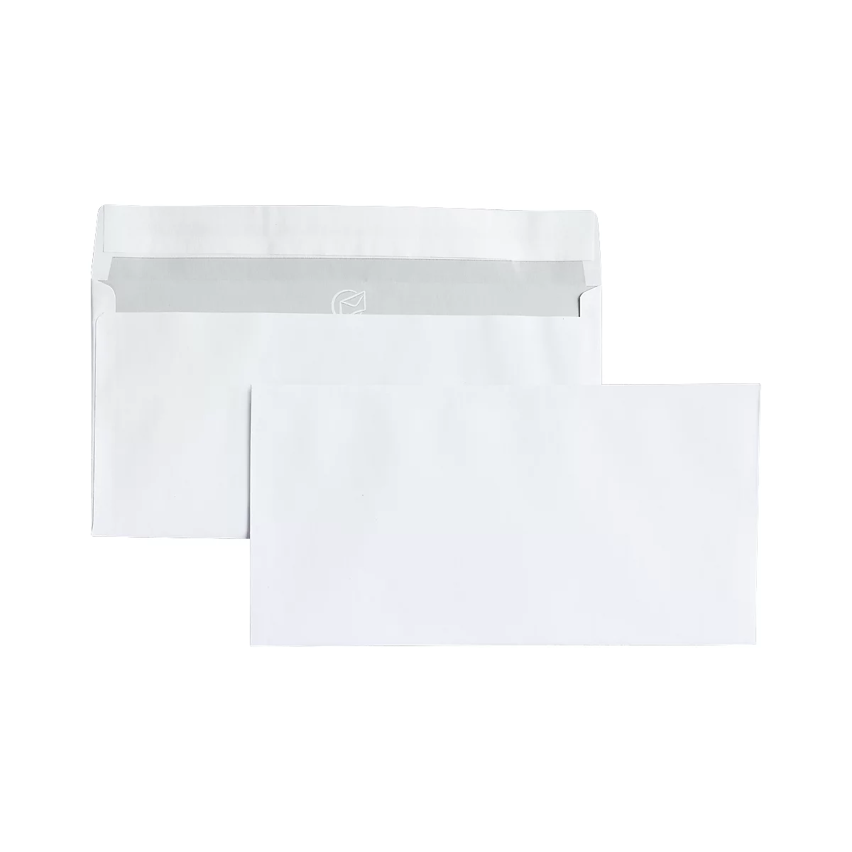 Sobres blancos, 110 x 220 mm (DL), 75 g/m², solapa adhesiva, paquete de 25