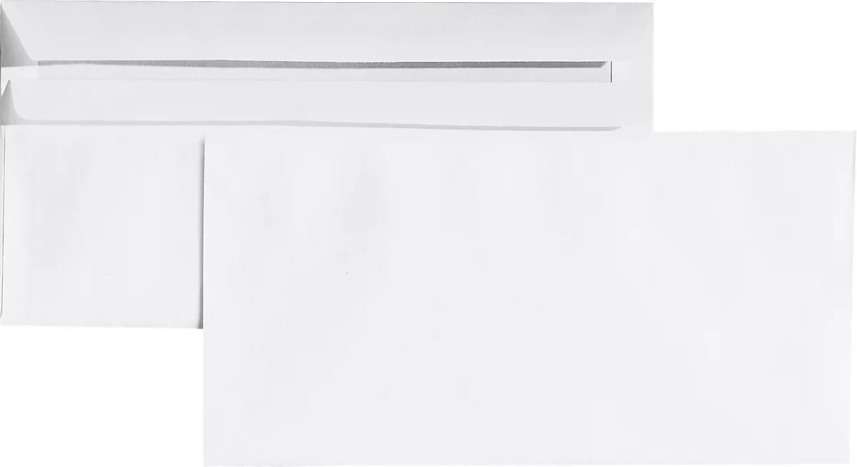 Sobres blancos, 110 x 220 mm (DL), 75 g/m², solapa autoadhesiva, paquete de 100