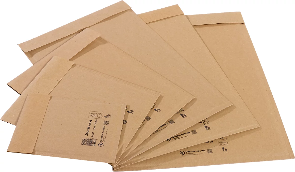 Sobres MD Securepack® SecureWave, acolchado de papel, adhesivo sensible a la presión, papel 100 % reciclado FSC®, formato A/0, 125 x 170 mm, 150 unid.