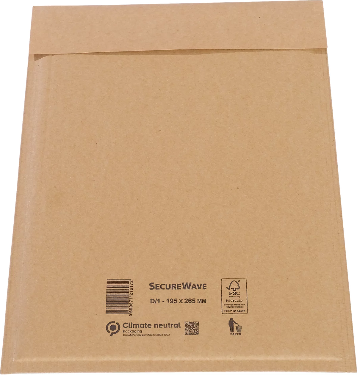 Sobres MD Securepack® SecureWave, acolchado de papel, adhesivo sensible a la presión, papel 100 % reciclado FSC®, formato D/1, 195 x 265 mm, 150 unidades