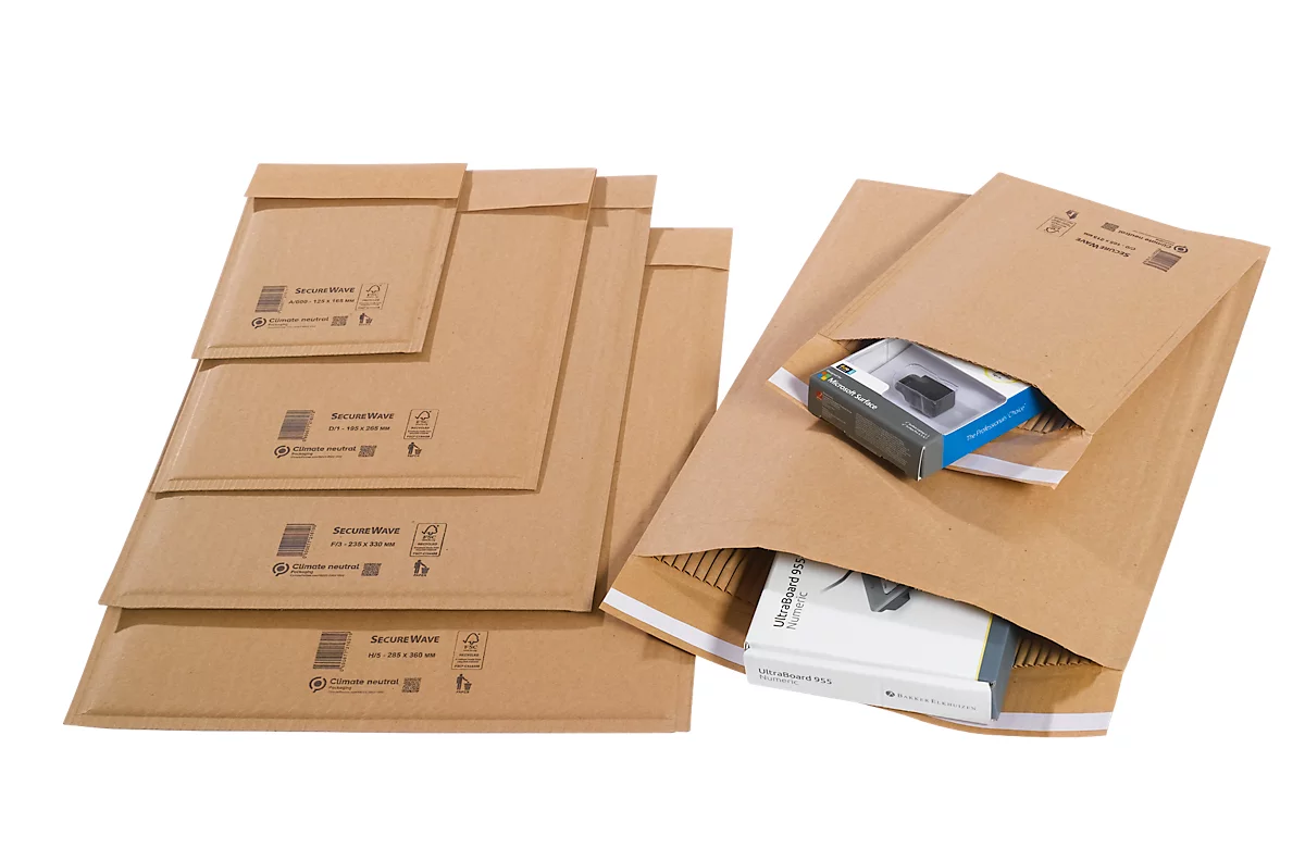 Sobres MD Securepack® SecureWave, acolchado de papel, adhesivo sensible a la presión, papel 100 % reciclado FSC®, formato H/5, 285 x 360 mm, 75 unidades