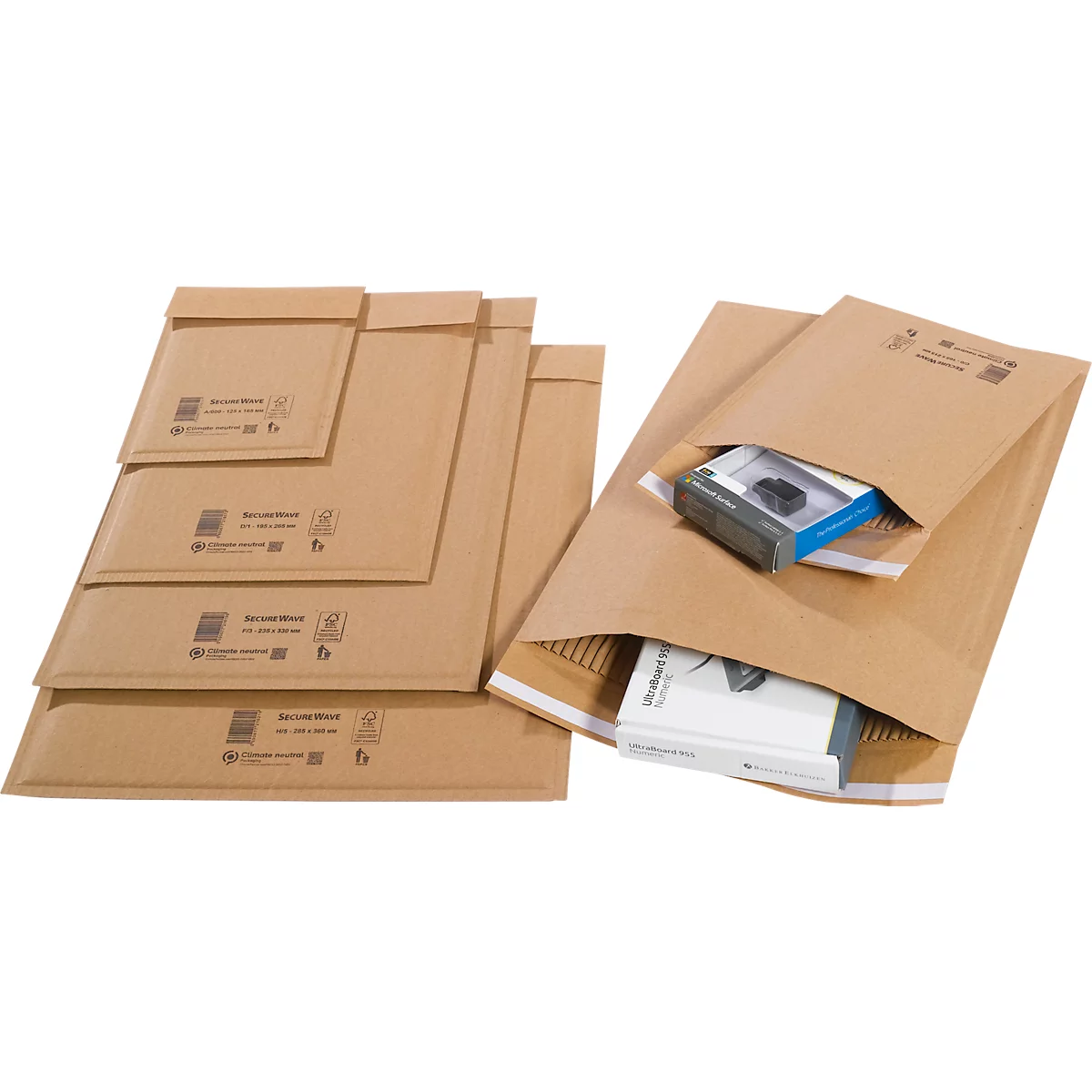 Sobres postales SecureWave de MD Securepack®, acolchado de papel, adhesivo sensible a la presión, papel 100 % reciclado FSC®, formato A/0, 125 x 170 mm, 150 unidades