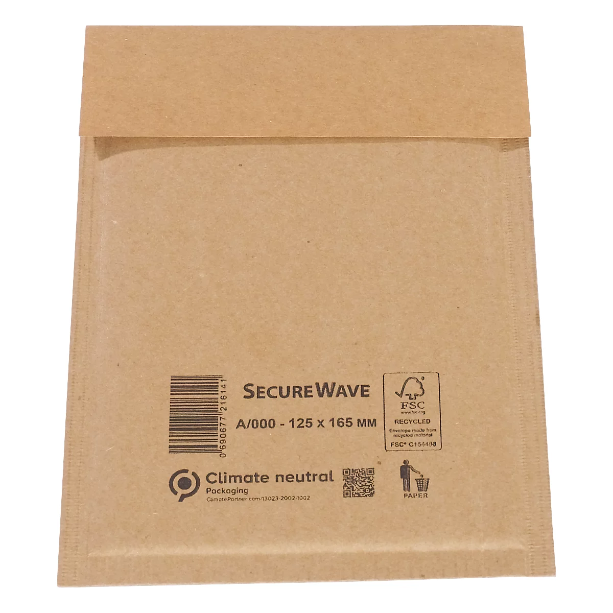 Sobres postales SecureWave de MD Securepack®, acolchado de papel, adhesivo sensible a la presión, papel 100 % reciclado FSC®, formato A/0, 125 x 170 mm, 150 unidades