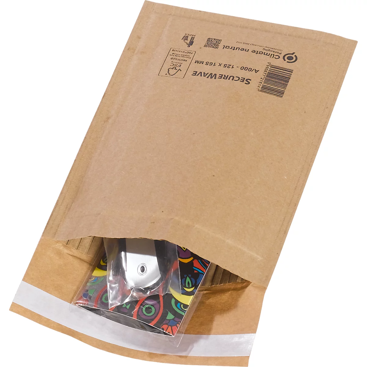 Sobres postales SecureWave de MD Securepack®, acolchado de papel, adhesivo sensible a la presión, papel 100 % reciclado FSC®, formato A/0, 125 x 170 mm, 150 unidades