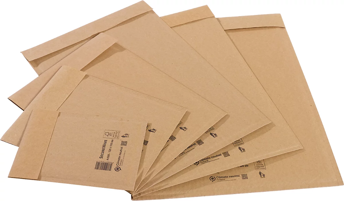 Sobres reciclados MD SecureWave Securepack, forrados de papel, adhesivo sensible a la presión, neutros desde el punto de vista climático, papel 100% reciclado FSC, tamaño A/0, 125 x 170 mm, 150 unidades