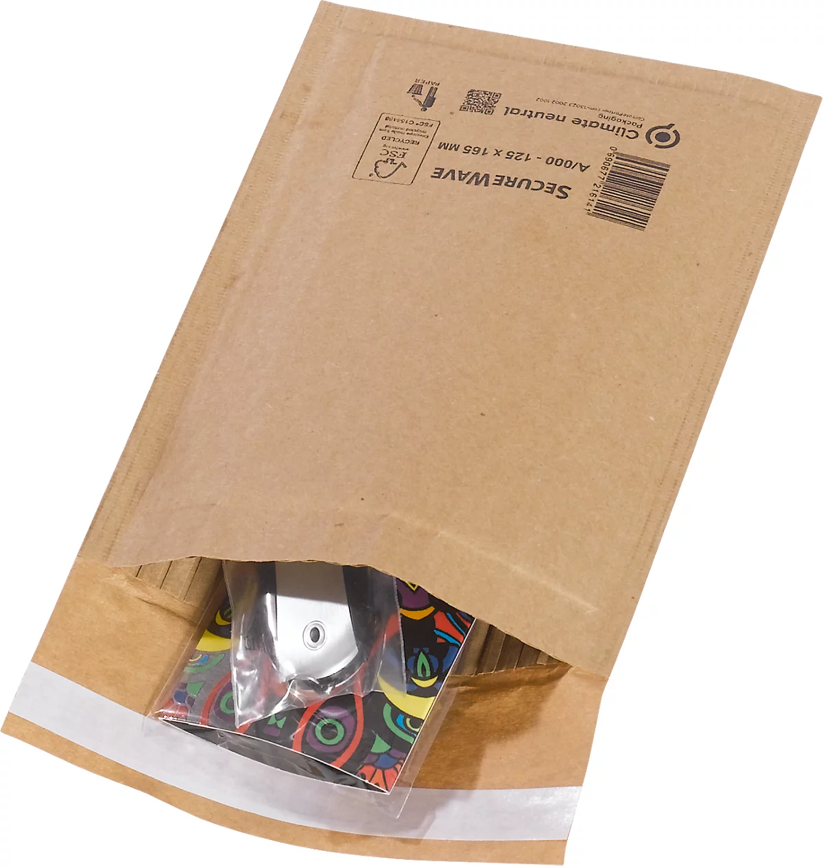Sobres reciclados MD SecureWave Securepack, forrados de papel, adhesivo sensible a la presión, neutros desde el punto de vista climático, papel 100% reciclado FSC, tamaño A/0, 125 x 170 mm, 150 unidades