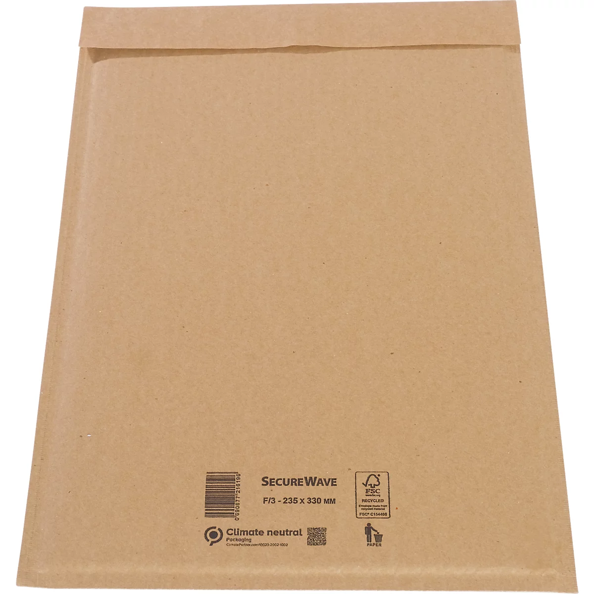 Sobres SecureWave de MD Securepack®, acolchado de papel, adhesivo sensible a la presión, papel 100 % reciclado FSC®, formato F/3, 235 x 330 mm, 75 unidades