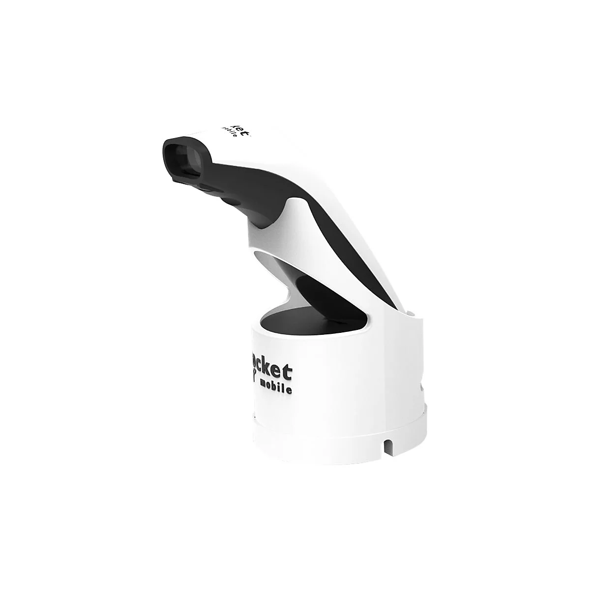 Weißes Gerät mit schwarzem oberen Teil, Firmenlogo. 