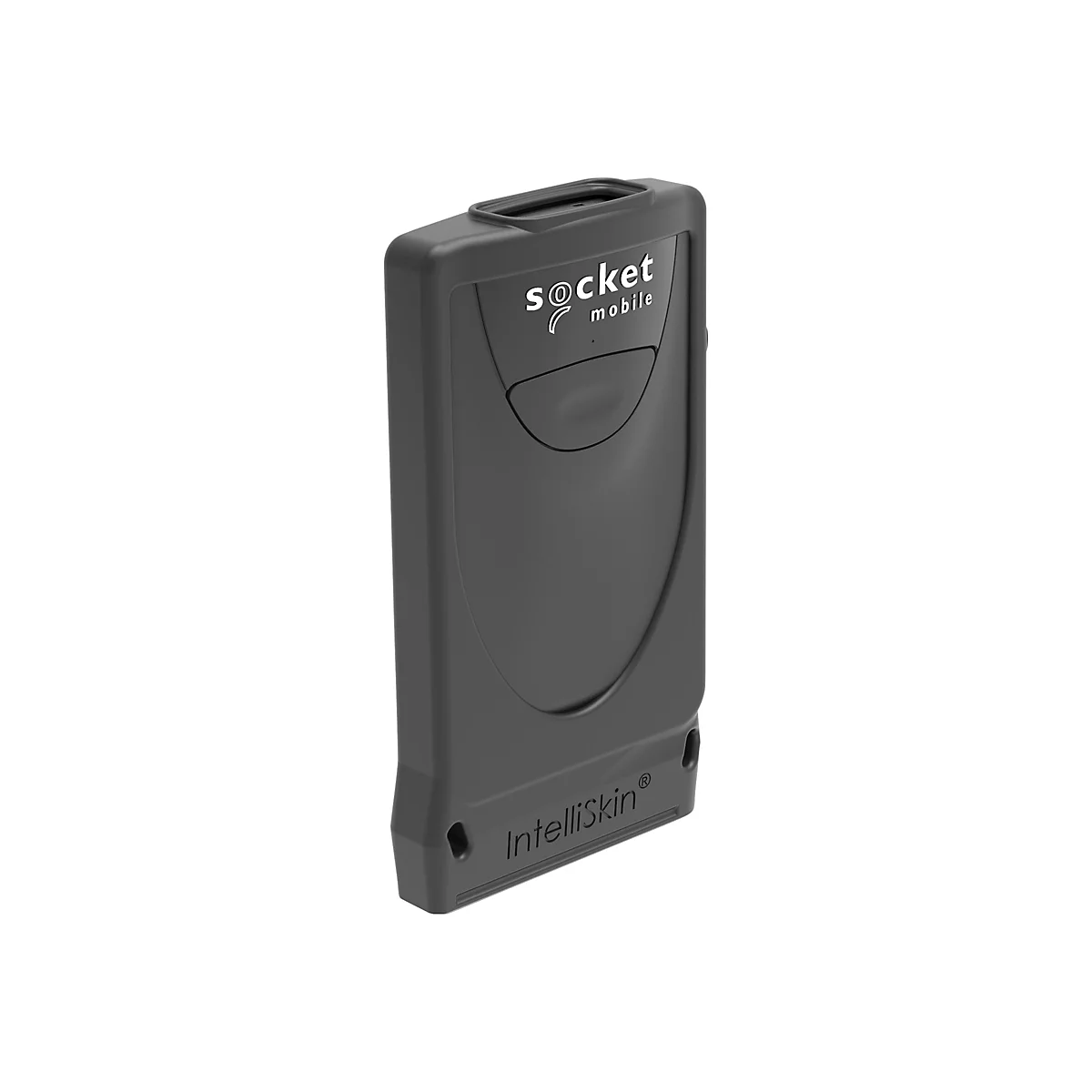 Grauer, rechteckiger Scanner mit dem Schriftzug "socket mobile" und "IntelliSkin".