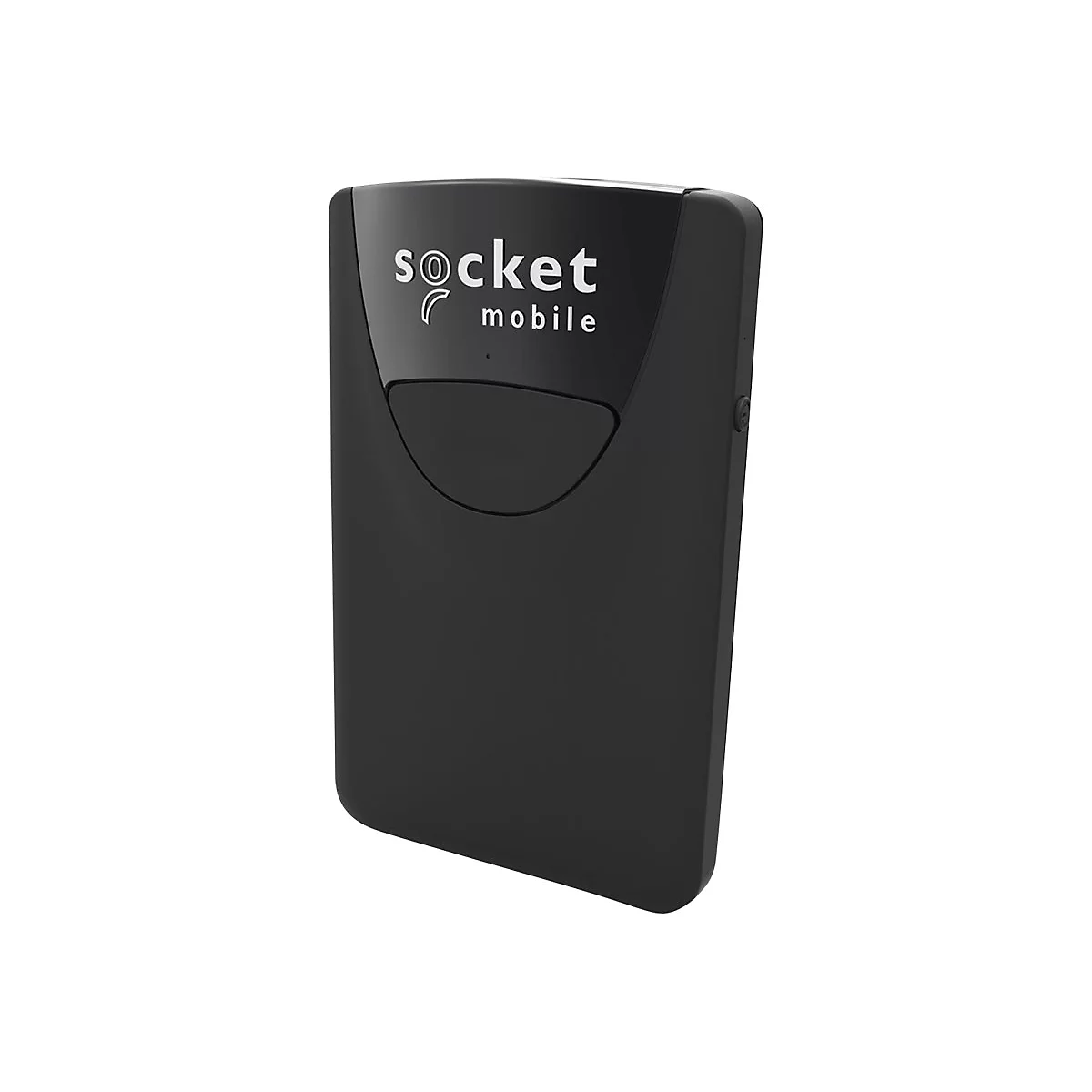 Schwarzes, rechteckiges Gerät mit der Aufschrift "socket mobile" und einer geschwungenen Form. Der Hintergrund ist weiß.