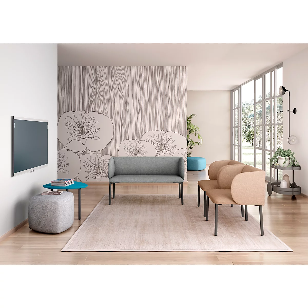 Sofa Leyform LIV, 2-zits, rechthoekig, B 1270 x D 620 x H 740 mm, met armleuningen &amp; glijders, stoffen bekleding, grijs