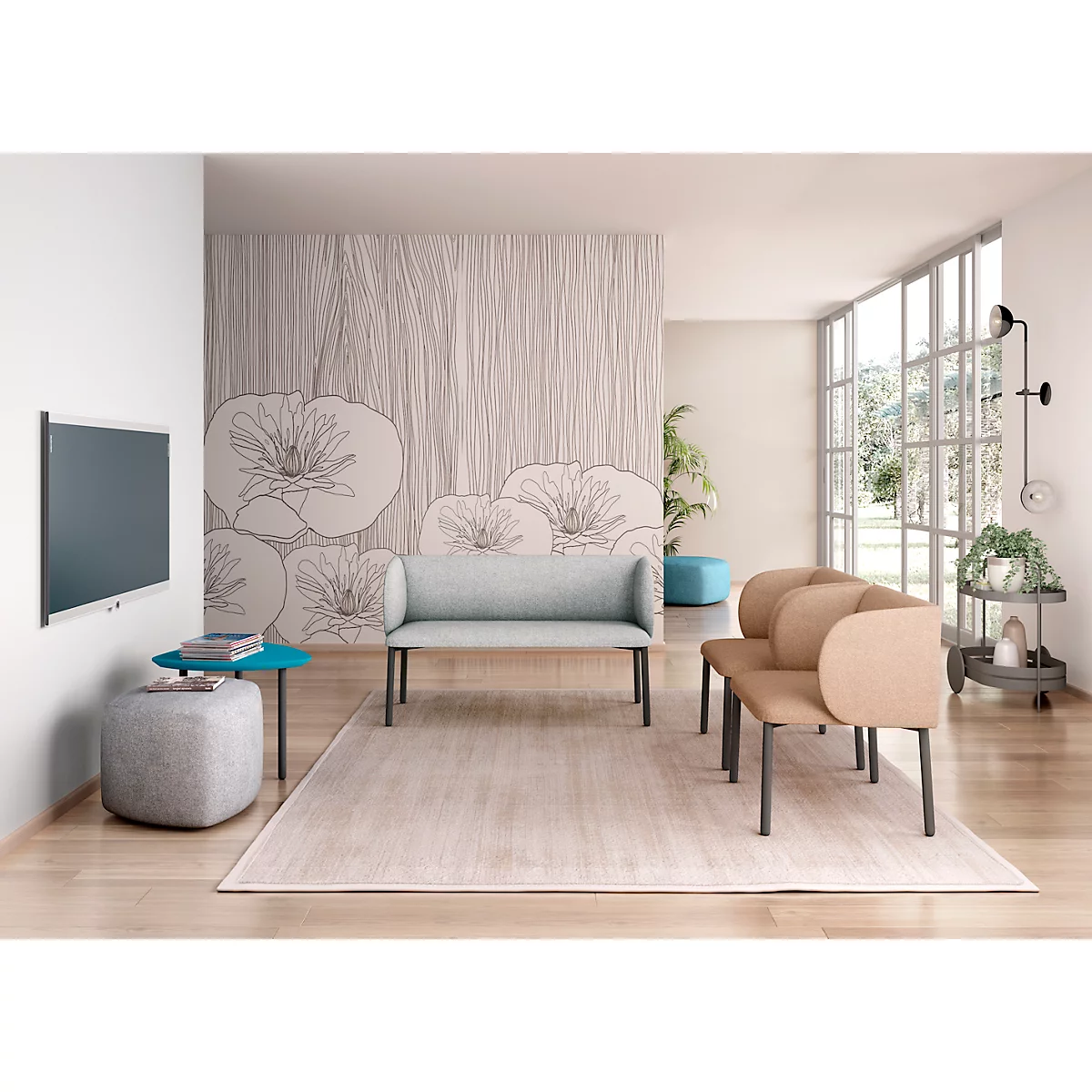 Sofa Leyform LIV, 2-zits, rechthoekig, B 1270 x D 620 x H 740 mm, met armleuningen &amp; glijders, stoffen bekleding, lichtgrijs