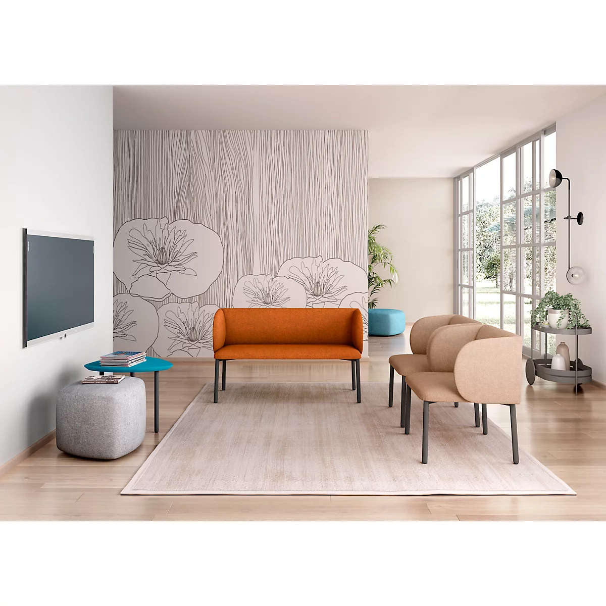 Sofa Leyform LIV, 2-zits, rechthoekig, B 1270 x D 620 x H 740 mm, met armleuningen &amp; glijders, stoffen bekleding, terracotta