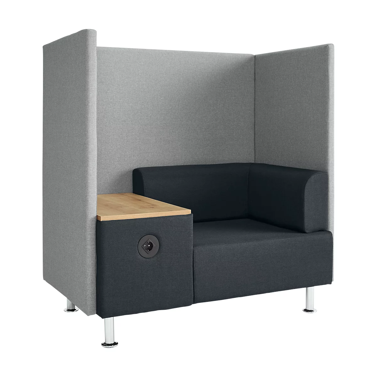 Soft Seating System BE SOFT, 1 zitting, met tafel, w. akoestisch paneel, incl. stekkersysteem, zwart-grijs