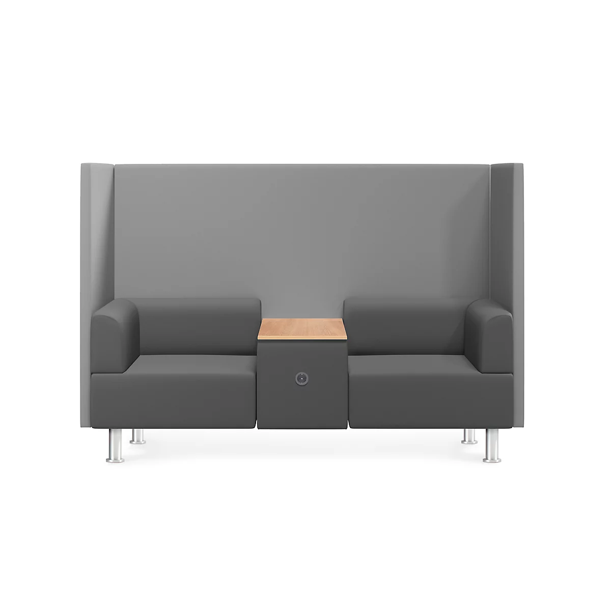 Soft-Seating-System BE SOFT, 2 Sitze, mit Tisch, m. Akustik-Panel, inkl. Steckersystem, schwarz-grau