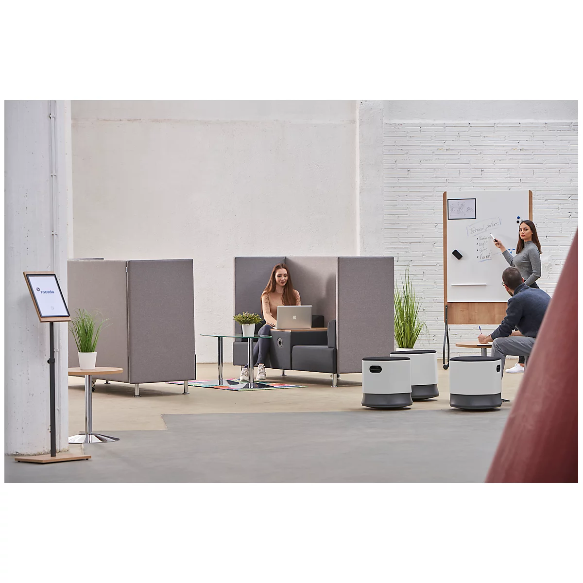Soft-Seating-System BE SOFT, Sessel, ohne Tisch, m. Akustik-Panel, schwarz-grau