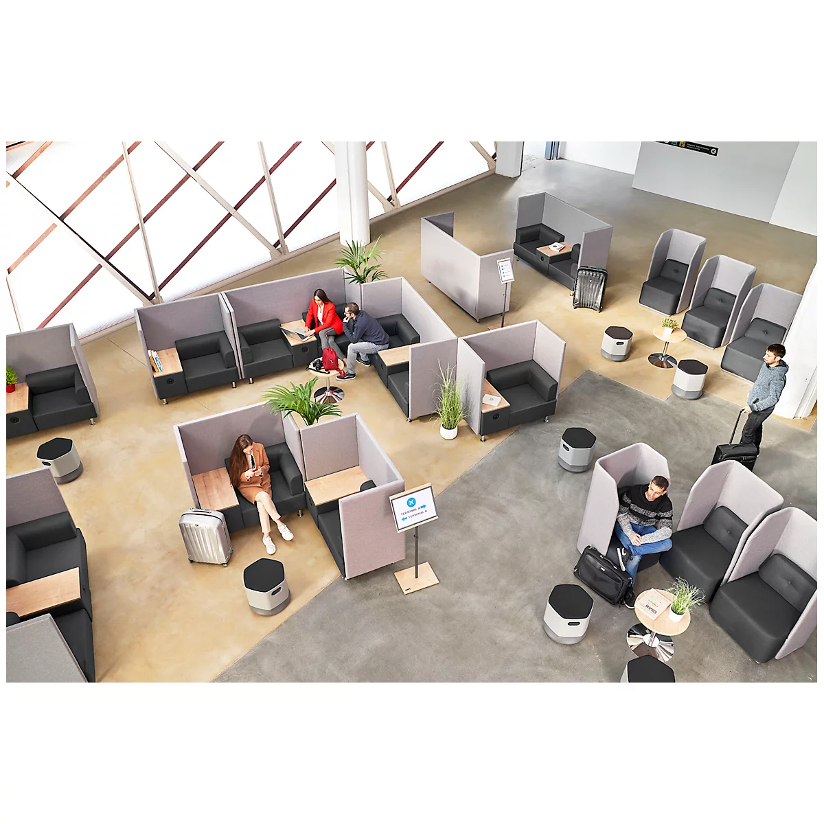 Soft-Seating-System BE SOFT, Sessel, ohne Tisch, m. Akustik-Panel, schwarz-grau