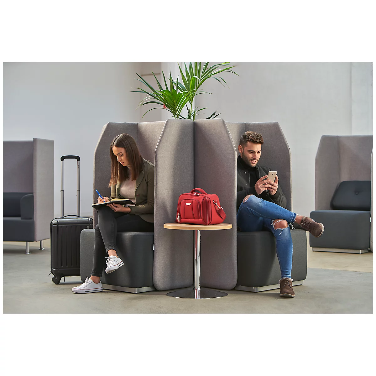 Soft-Seating-System BE SOFT, Sessel, ohne Tisch, m. Akustik-Panel, schwarz-grau