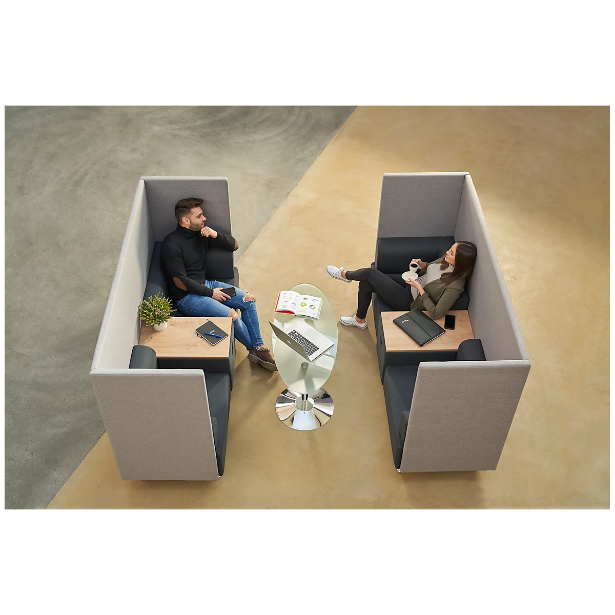 Soft-Seating-System BE SOFT, Sessel, ohne Tisch, m. Akustik-Panel, schwarz-grau