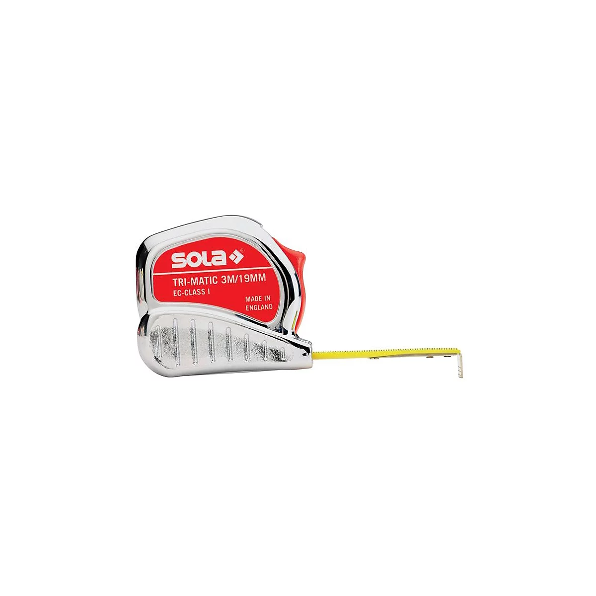 SOLA Taschenrollbandmaß TRI-MATIC, L 10m B 25mm, EG Klasse I, Stopptaste, Anti-Reflex-Beschichtung