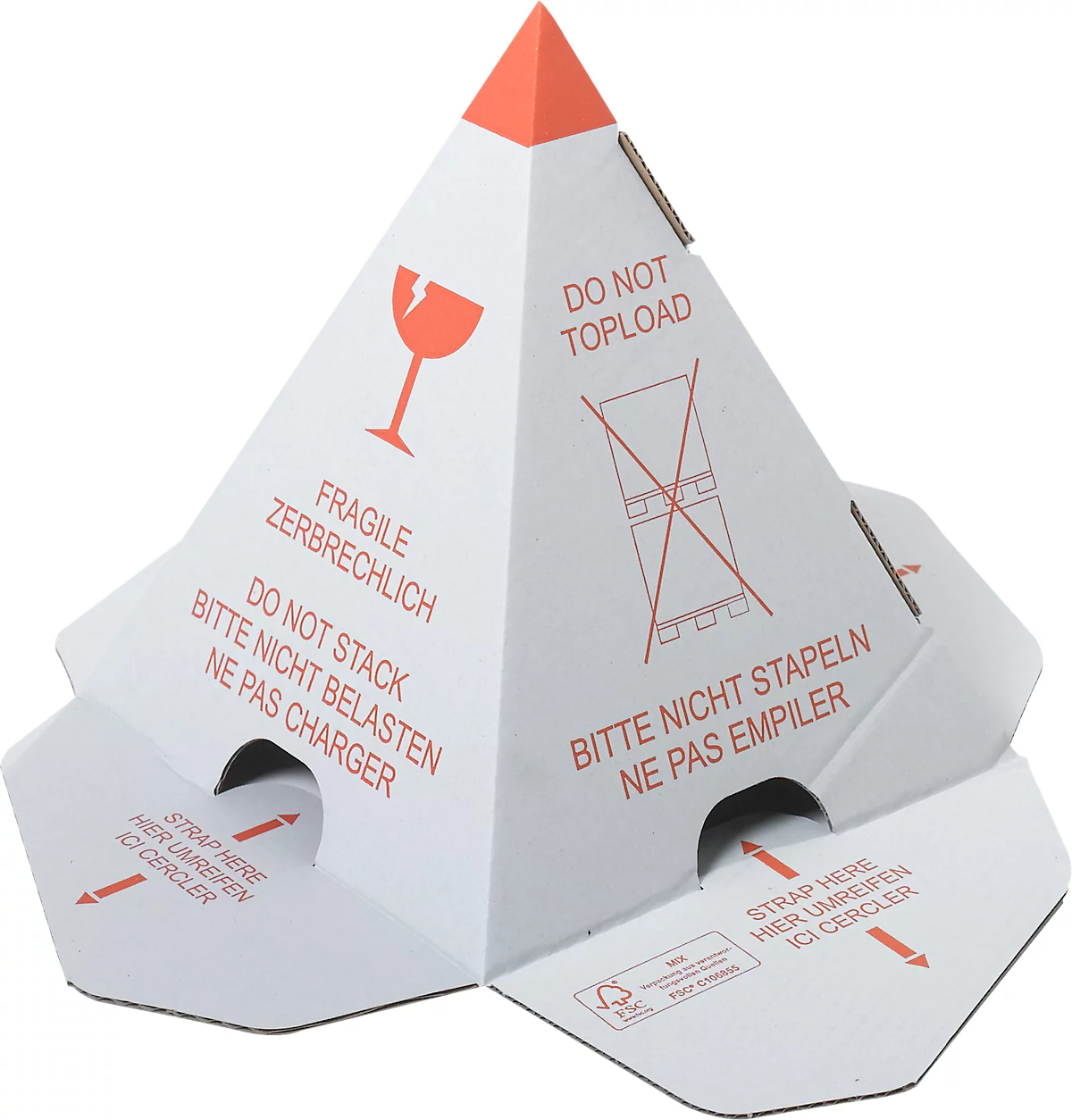 Sombreros de paleta Grünmarie®, efecto 3-D, impresión de advertencia multilingüe, tiras autoadhesivas, 100% reciclable, cartón corrugado FSC®, blanco-rojo, 25 unidades.