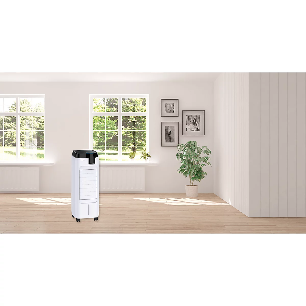 Sonnenkönig Air Fresh 12, 3 niveaux de ventilation, panneau de commande Soft-Touch, fonction Auto-Off, oscillation, télécommande, noir/blanc