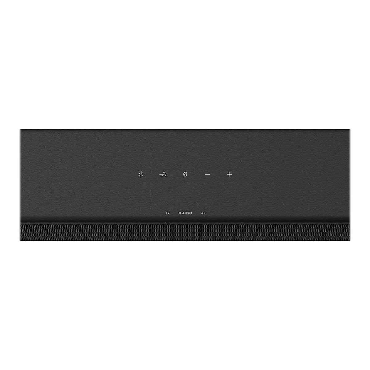 Schwarze Soundbar mit Bedienelementen und den Schriftzügen TV, Bluetooth und USB.